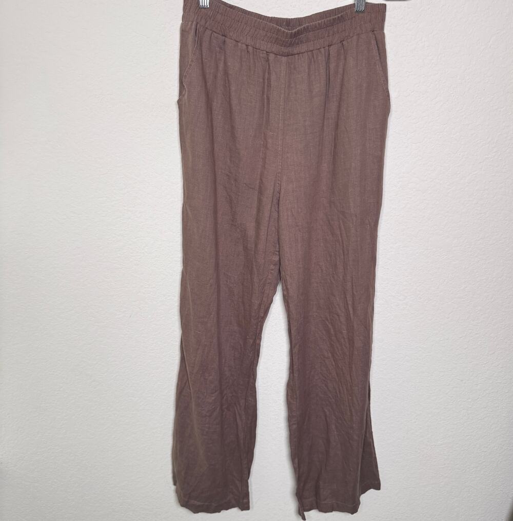 Heartloom Womens Wide Leg 100% Linen Pants Size M Neutral Summer Minimal Brown